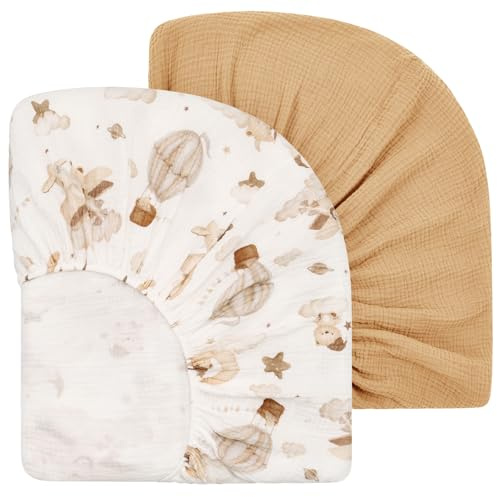 Yukkidds 2er Set Spannbettlaken 70x140cm Musselin 100% Baumwolle Bettlaken für Babybett & Kinderbett weiches Spannbetttuch für Matratze & Beistellbett Braun Ballon