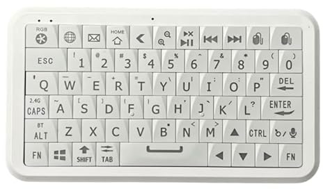 Winmaxle Mini teclado con Bluetooth 5.0/2.4G modo dual, ratón de movimiento giroscópico, 64 teclas, opciones de retroiluminación RGB, batería recargable, tipo C, Win/iOS/Android/(blanco)