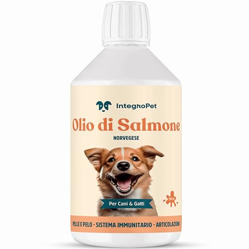 INTEGROPET - Olio di Salmone per Cani e Gatti 500 ml - Integratore Naturale Omega 3 e 6 per Pelo, Articolazioni e Sistema Immunitario
