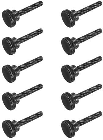 QUARKZMAN 10Pcs Vis Moletée M8 x 45mm Vis Moletées à Oreilles, Vis à Tête Plate en Acier Noir, Boulons Moletés Métriques avec Poignées à Épaulement, Fixations Filetées à Serrage Manuel