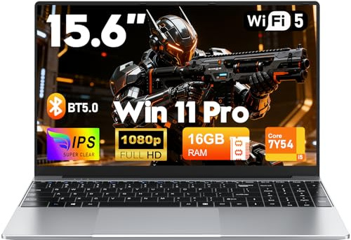 FUNYET Ordenador Portátil, Win 11 Pro Laptop de 15,6 Pulgadas, 16GB RAM 512GB SSD, Portátil INT Core i5-7Y54, IPS FHD 1920 x 1080 Notebook, 180°Cierre Abierto, 5000 mAh, Ranura para Tarjeta TF