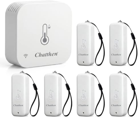 Chatthen Thermomètre Connecté, WiFi Hygrometre Interieur Thermomètre Extérieur, Portée de 150m, Exportation de Données et étalonnage Gratuits, 6 Capteurs et 1 Station de Base, Compatibles Avec Alexa