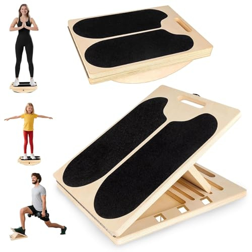 Wadendehner Schrägbrett aus Holz, balanceboards, 2-in-1 Slant Board mit 6 Winkeln, Verstellbar Wadenstrecker mit Tragegriff, knieretter für Wadenstreckung