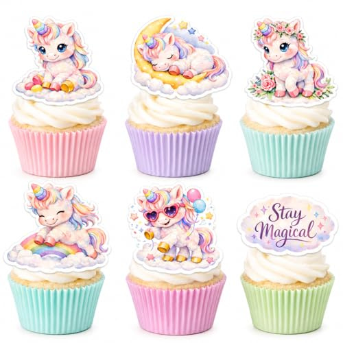 ALISSAR 36 Pcs Unicorn Cupcake Toppers, Birthday Party Decor