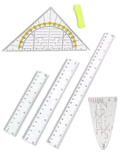 KACZUS Geodreieck mit Griff | 5er Set (15/20/30 cm) inkl Winkelmesser | Ergonomischer Halt & präzise Skalen | Ideal für tägliche Mathe-Hausaufgaben & Klassenarbeiten