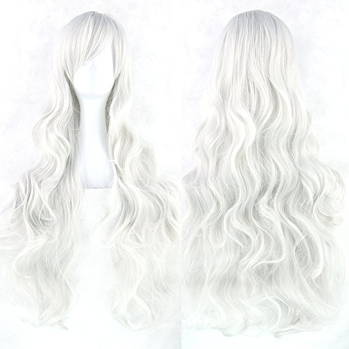 Fouriding 80 cm Peluca larga para mujer, con rizos ondulados para Cosplay y pelo de fibra sintética para fiesta + peluca de malla