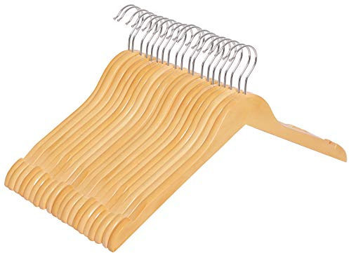 SONGMICS Grucce Appendiabiti, Set di 20, Grucce in Legno con Scanalature sulle Spalle, Appendini per Cappotti, Gancio Girevole a 360°, Antiscivolo, Lunghezza di 44 cm, Naturale CRW003-20