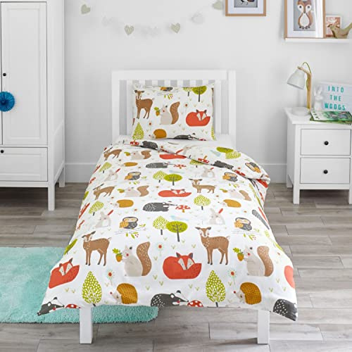 Bloomsbury Mill - Set biancheria da letto per bambini - Animali del Bosco – Set Copripiumino Lettino e federa per Ragazzi e Ragazee - Lenzuola Culla per junior e bambino 120 x 150cm