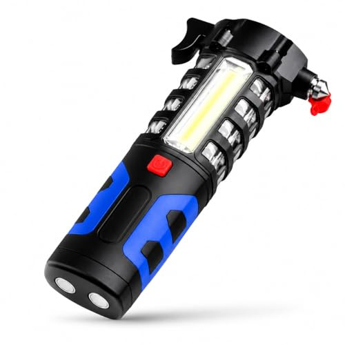 M2 TEC Nothammer Auto Kfz Notfall Hammer LED Signal Taschenlampe Warnleuchte Unfall SOS Notfallhammer mit Gurtschneider & gehärteten Spitzen - Notfall Hammer, Sicherheitshammer mit Gurtmesser