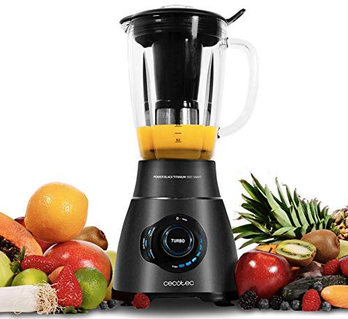Cecotec Batidora vaso Power Black Titanium 1800 Smart, 1800 W de Potencia, con Cuchilla de 6 Hojas de Titanio Negro, 3 Programas Automáticos y Jarra Termorresistente, Digital