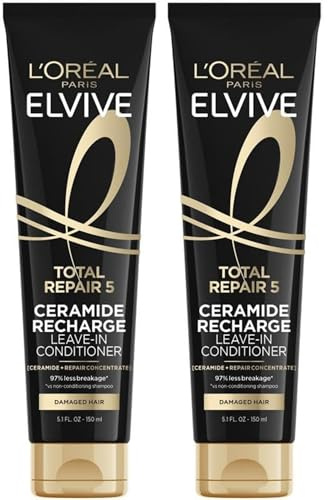 L'Oreal Paris Elvive Total Repair 5 Protein Recharge Leave In Conditioner Treatment, and Heat Protectant, 2 pack, (5.1 Ounce each) (Packaging May Vary)