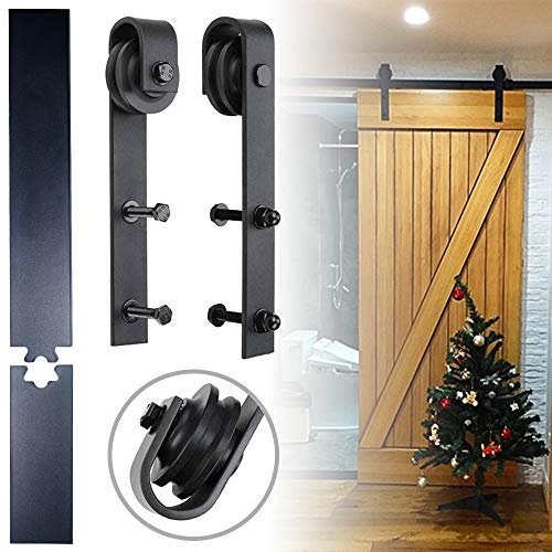 Aufun Schiebetürsystem Laufschiene 366 cm Schwarz Schiebetürbeschlag Set aus Kohlenstoffstahl Schiebetür für 35mm-45mm Dicke Holztür/Metalltüren Maximale Last 130KG, 366 cm