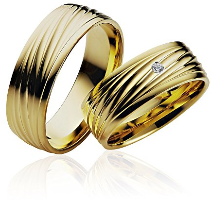JC Trauringe 2 x Eheringe 925 Silber Gold Plattiert PAARPREIS inkl. Diamant und Gravur Ehe-ringe Verlobungs-ringe Brillant Heiraten Wedding Rings Partnerringe Platin Gold Weißgold P932