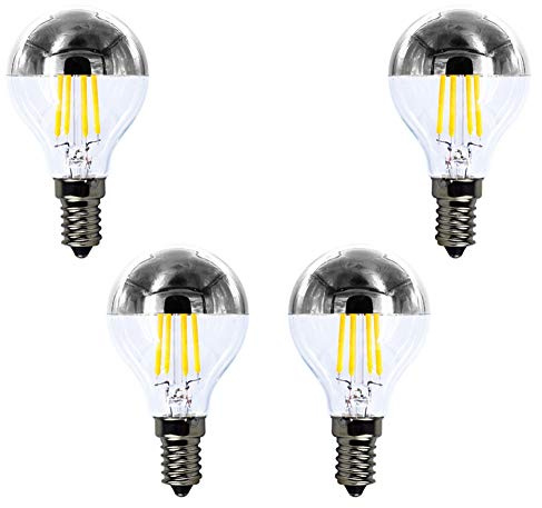 E14 G45(G14) Silver Half Chrome Light Bulb 4W Dimmable Globe 40W Equivalent Warm White 2700K,E14 European Base CRI 90+ 600 Lumen Decorative Light Bulb,4 Pack
