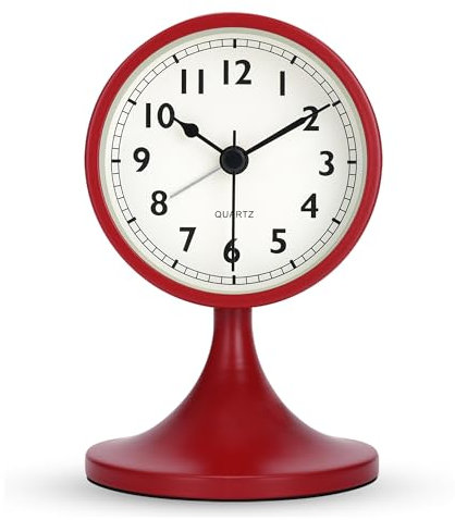 Lafocuse Wecker Analog Ohne Ticken, Tischuhr Metall Rot mit Nachtlicht und Schlummerfunktion, Klassisch Retro Vintage Wecker Batteriebetrieben für Nachttisch Schlafzimmer Büro 12.5cm