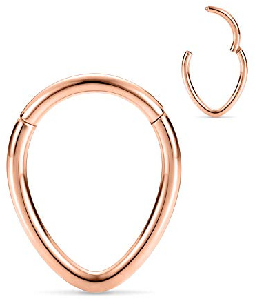 hengkaixuan 16G Hinged Tear Drop Nasenring Roségold Septum Clicker Ring Daith Ohrringe Chirurgischer Stahl Daith Turm Tragus Piercing Schmuck Kleiner Creolenring