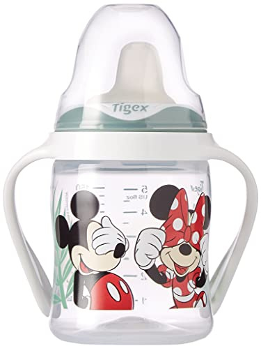 Tigex taza para sorber | Taza para niños a prueba de fugas | 150 ml | Asas desmontables | Tapa protectora | Disney Minnie y Mickey Mouse