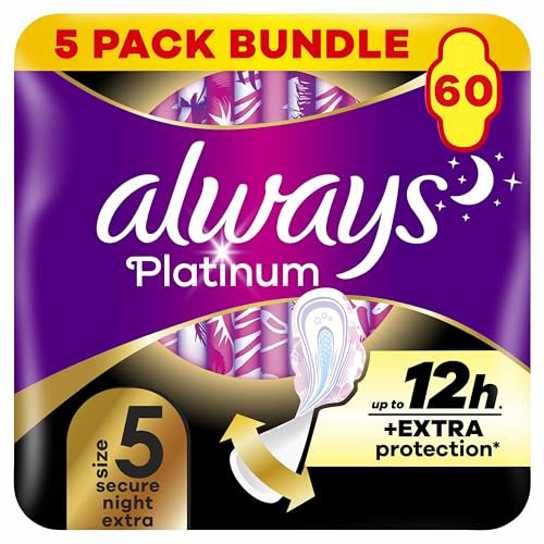 Always Platinum Secure Night Extra (Size 5) Sanitary Towels with Wings 5 x 12 Pads