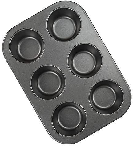 APKEY Nonstick muffinspanna med 6 hål muffinsform matkvalitet kolstål panna lätt att rengöra muffinsplåt för att göra muffins brödkaka (svart)
