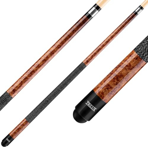 Winsport Billardqueue Trilux, Profiqualität, Ahornholz mit Vogelaugen Naturmaserung, Leinengriffband Edelstahl Joint, 13 Klebeleder, Cue in blau, grau, braun und rot