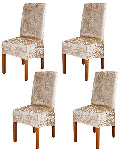 Crushed Velvet Stretch Chair Covers High Back Dining Chair Covers Set of 4