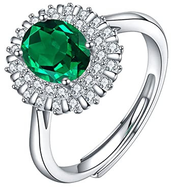 Gualiy Silberring 925 Damen,Damenring Verlobungsring Sonnenblumen Form Erstellt Smaragd Ring 1ct Größe 63 (20.1)