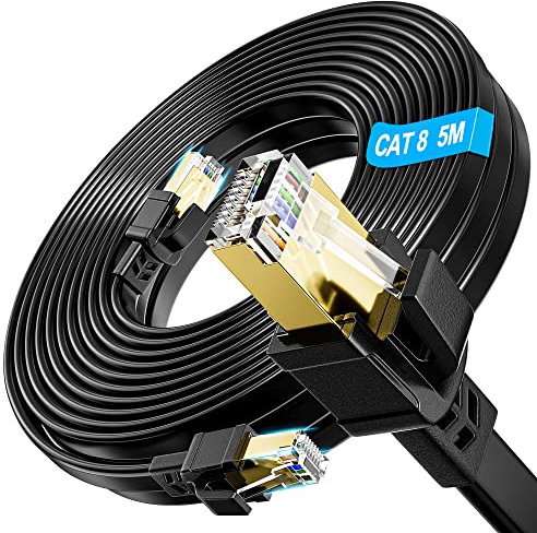 Soibke LAN Kabel 5 meter Cat 8,Netzwerkkabel 5m Cat 8, 40Gbps Lan Kabel Patchkabel Datenkabel Ethernet Kabel 5m Hochgeschwindigkeits Wasserdicht RJ45 CAT8 SFTP PIMF Schirmung 40000 Mbits (5Clips)