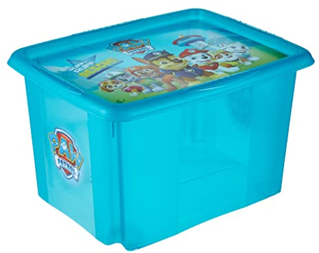 keeeper Paw Patrol Storage Box with Lid, Stackable and Rotatable, For Children, 30 L, Karolina, Fresh Blue Transparent