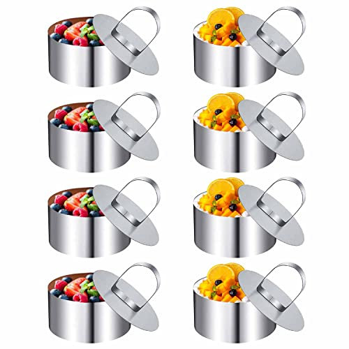 Lovesmile Anillo para Cocinar Pastel, Anillo de Pastel, 8 Piezas Molde de Pastel Acero Inoxidable, Redondo Anillo Tartas con Empujador Bueno para Postres Mousse de Chocolate Bizcocho Galletas