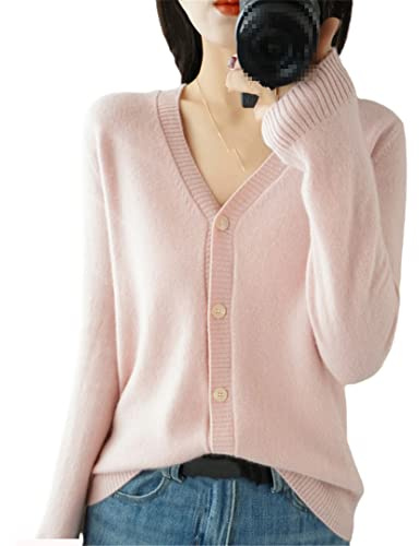 Alloaone Autunno Cashmere Maglione Donna Cardigan Maglione Cappotto Scollo a V Cashmere Cardigan, rosa, XL