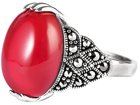 ANAZOZ Schmuck Damen Ringe, Ringe Frauen Silber Echt Vintage Granat Ring Breit 12mm größe 56