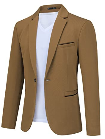 Allthemen Blazer da Uomo Slim Fit con Un Bottone Suit Jacket Giacca Elegante Formale for Wedding Business Evening da Lavoro caffè XL