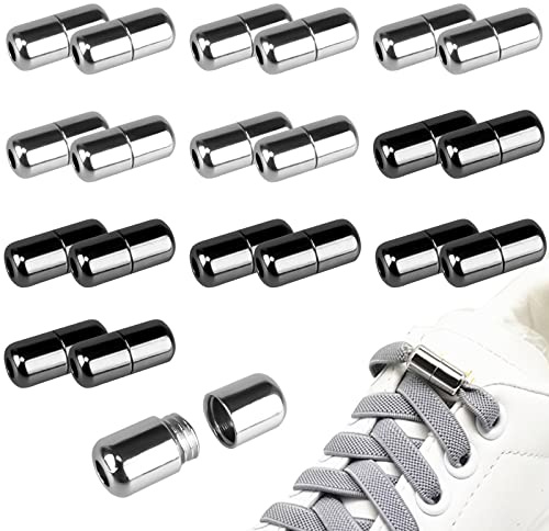 Hengxinc 20 Piezas Cierres Metal Cápsula Hebillas 2 Color cierre cordones Adultos Hebilla de Cordones Perezosos Más amigable hebillas magneticas Zapatillas deportivas y zapatos casuales