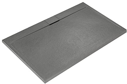 Ideal Standard - Ultra Flat S i.life, Piatto doccia rettangolare 170x70 in resina, Piletta di scarico lato lungo, Finitura opaca effetto pietra, Grigio cemento