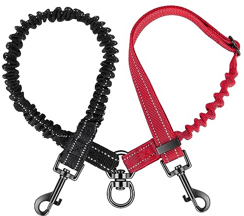 Nasjas Guinzaglio doppio per cani, senza grovigli guinzaglio doppio rotante a 360° per due cani, guinzaglio regolabile ammortizzato con bungee riflettente per cani di piccola media e grande taglia