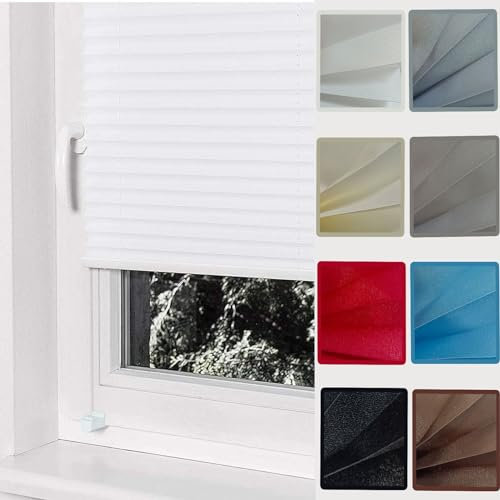 Plissee ohne Bohren Plissees Klemmfix 55 x 60 cm Sichtschutz und Sonnenschutz Blickdicht plisseerollo Jalousie Faltrollo mit Klemmträger / -fix für Fenster & Tür, Weiß