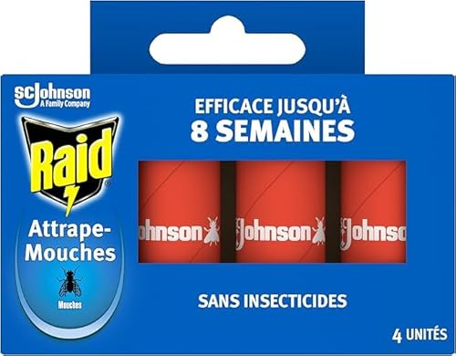 Raid Anti-Moscas, Cintas Atrapasuemoscas - hasta 8 semanas de eficiencia - Sin Insecticidas - 4 Cintas | Cintas atrapa, moscas sin insecticidas, solución simple con eficacia hasta 8 semanas de protección