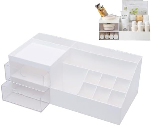FORYNXHWIN Make Up Organizer mit Schubladen, Multifunktion Schmink Organizer,Make up Organizer Schminktisch Organizer Box für Schlafzimmer,Badezimmer Einfache Aufbewahrung für Make-Up Pinsel Wattepads
