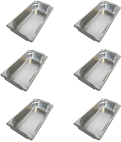 AcMax 6 Stück GN 1/3 Gastronormbehälter GN-Behälter Edelstahl 2,5 Liter Tiefe 65mm FALLGRIFF