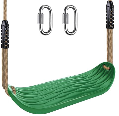 BeneLabel Non-Slip Swing Seat with Adjustable Rope and Carabiners - Heavy Duty Playground Swing Set Accessories for Kids and Adults - 220LB Capacity-Green