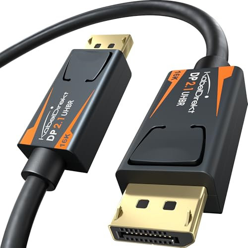 KabelDirekt – Cavo DisplayPort 2.1/DP 2.1 – 1 m – UHBR, DP80 con 80 Gbps per PC da Gaming/Schede Grafiche con FreeSync/G-Sync, Risoluzioni e Frequenze di Aggiornamento: 16K@60Hz, 8K@120Hz, 4K@240Hz