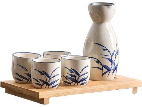 Spldsun Tradizionale Set di Sake, Set da Tè in Porcellana Cinese, Set di Sake Tradizionale Ceramica, per Ristoranti, Case, Taverne, Caraffa di Sake con 4 Tazze di Sake, Idea Regalo(Latte Bianco)