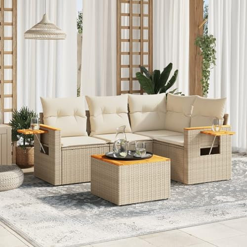 Festnight Balkon Lounge Rattan mit Stauraum Gartenlounge Klein Sofa Balkon Ecklounge Rattansofa Sitzecke Balkon Klein Gartensofa Ecksofa Garten Lounge Sofa Outdoor Balkonmöbel Couch Gartenmöbel