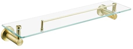 Manissa Badezimmerregal aus gehärtetem Glas mit Stange aus Edelstahl der Güteklasse 304, Wandmontage, Badezimmer-Zubehör (gebürstetes Gold)