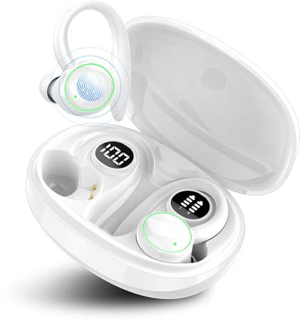 PEFUPEW Ecouteurs Bluetooth sans Fil Sport, Écouteur Bluetooth 5.3 HiFi Stéréo, Ecouteurs sans Fil avec ENC Mic, Oreillette Running IP7 Étanche, 40H Casque Écran LED, Blanc
