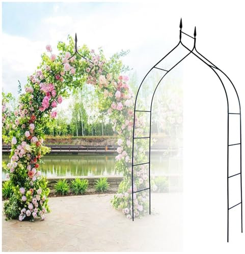 NOIRDA Gothic Metal Garden Arch Wedding Arch, 260cm High X 140cm Wide, Rose Arbor For Indoor Outdoor Garden Patio Bridal Party Decoration