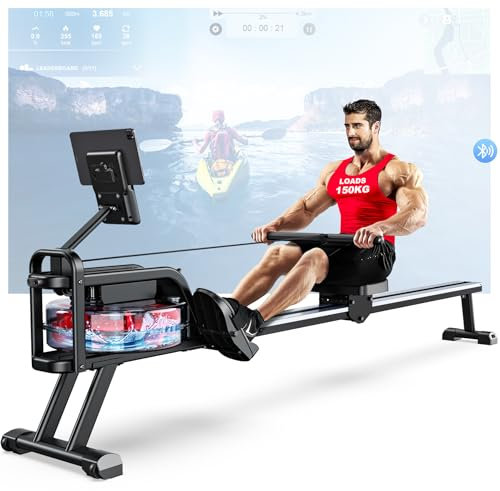 Rowing Machines Upright for Home Water Resistance Rower Machine 350 LBS Weight Capacity with LCD Display App Support, Tablet Holder