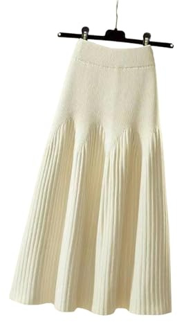VRJVPQBE Gonna Lunga Donna Gonna A Maglia Autunnale E Invernale Femminile Femminile A Tutta Partita A-Line Gonnetta A metà Lunghezza-Bianco-XXXL
