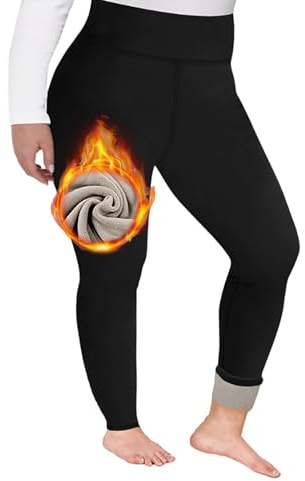 Plus Size Fleece Fodrade Leggings Dam, Vinter Varma Tjock Tights Hög Midja Magkontroll Termo Leggings Yoga Byxor(Black,XL)