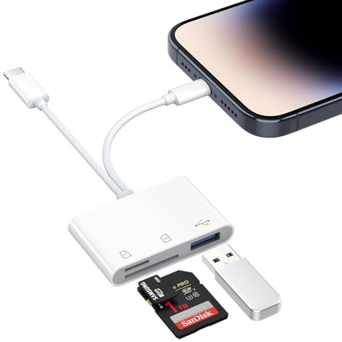 MoKo SD Card Reader for iPhone/iPad, USB C Memory Card Reader with SD/TF Card Slots USB OTG Camera Adapter, USBC Dual-Connector to Micro SD/SD/USB3.0 Card Reader for iPhone/iPad/MacBook/Samsung/Google